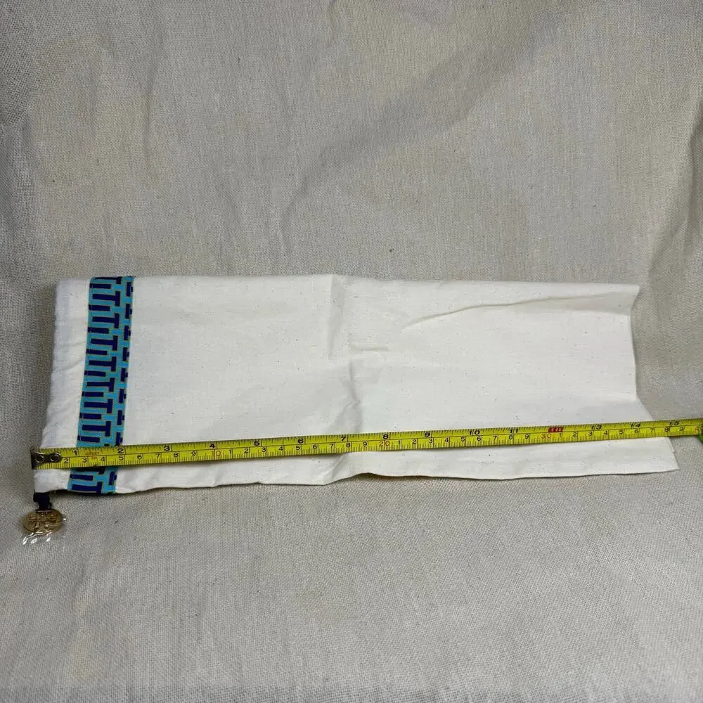 Tory Burch Dust Bag White Cotton Drawstring Pouch Blue Trim Logo Charm